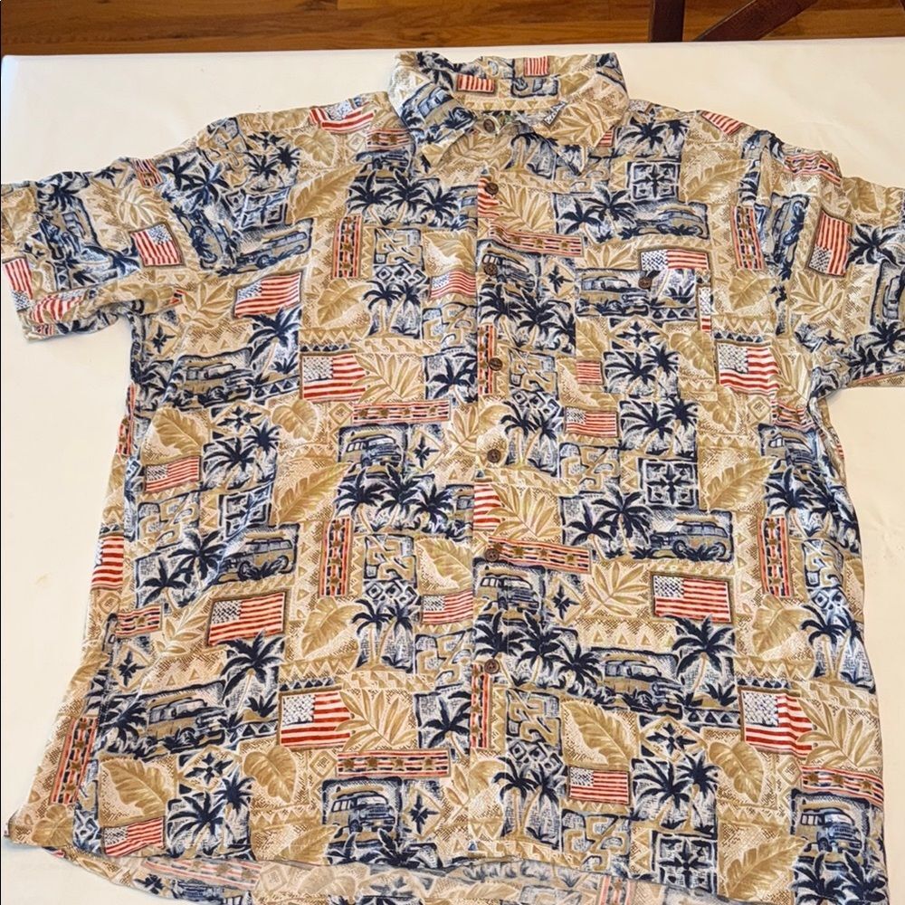 Men’s Campia Button Down Tropical American Flag Shirt, Size XL